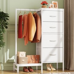 2-in-1 Tall Dresser Clothes Rack 4 Drawer Storage Anti-Tip Small Space New
