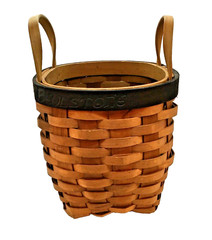 Vtg Beulstone Split Wood Woven Basket w/ Handles Storage 9.25″ Farmhouse Cottage
