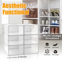 6PCS MED Foldable Stackable Plastic Shoe Box Storage Organizer Transparent Case