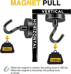 DIYMAG Black Magnetic Hooks, 120 LB Heavy Duty Strong Magnet with Hook, Rare Ear
