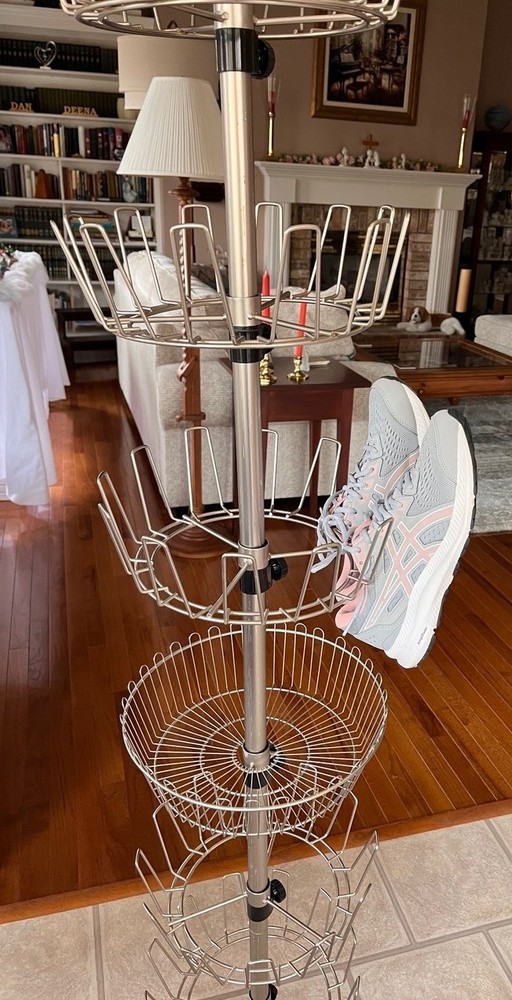 Revolving SHOE TREE Floor to Ceiling 36 Pair + Basket Footwear Carousel Storage