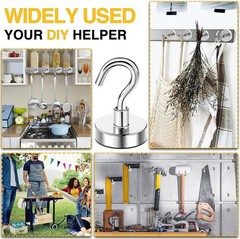 Durable Magnetic Hooks 30lbs – 6 Heavy Duty Neodymium Hooks for Easy Hanging