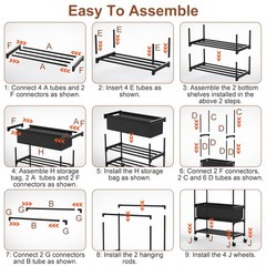 3-Tiered Garment Rack w/ Storage Bag Rolling Clothes Organizer Dual Rods Hanging
