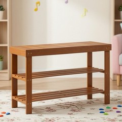 3-Tier Bamboo Shoe Rack Bench – Entryway Mudroom Wooden Storage Shelf Walnut