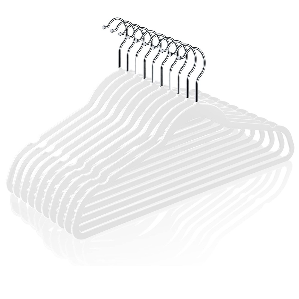 50 Pack Slim Plastic Hangers 17.7 Inch Non Slip Heavy Duty White