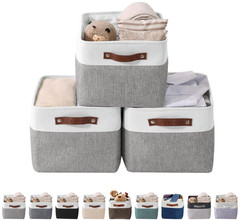 Cestas organizadoras tela para estantes armario gris blanco grandes pack 3,Nuevo