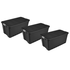 50 Gallon Stacker Tote, Extra Large Durable Plastic Bin Latch Lid Black, 3 Count