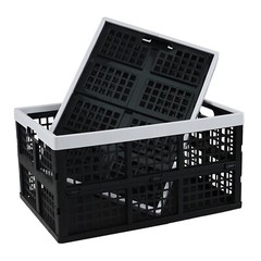 Idotry 42L Collapsible Storage Crates Plastic Folding Utility Milk Bins, 2Packs