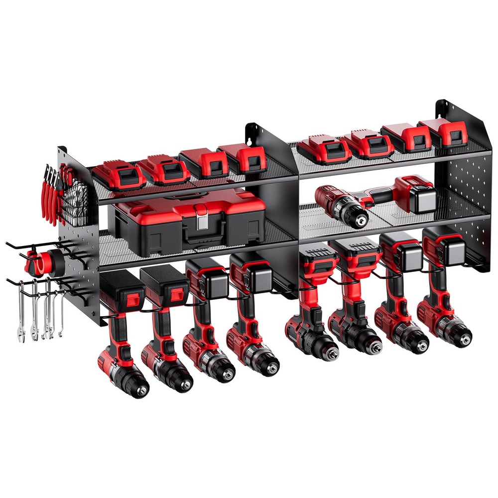 2-in-1 Power Tool Organizer Wall Mount, 3-Layer Tool Rack, Black