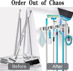 Metal Broom Mop Holder Wall Mount Slidable Stainless Steel Wall Organizer Garage