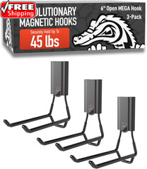 MEGA 6 in Open Hooks, 45 Lb Heavy Duty Magnetic Hooks for Steel Surfaces, Patent