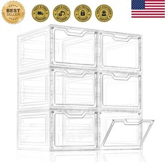 Efficient Closet Organizers: 6 Stackable Clear Bins with 19 Quarts Capacity Each