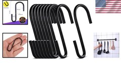 2.4 Inch Black Carbon Steel S Hooks – Ideal for Closet, Kitchen & Garden Use