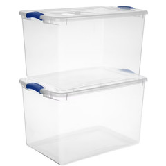 6 Pack Sterilite 66 Qt Clear Latch Storage Bin Tote Box w/ Blue Lid Latches