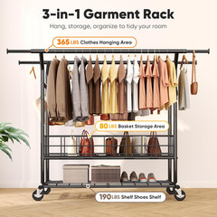 HOKEEPER Heavy Duty Clothes Rack Load 635 LBS, Clothing Rack for Hanging Clothes