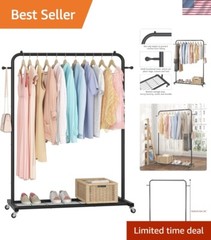 Sturdy Metal Clothing Rack with Glossy Finish & Bottom Shelf – Easy Mobility