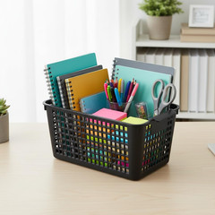6 Pack Black Plastic Baskets for Desktop Organization and Storage Solutions
