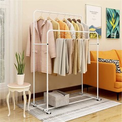 Double Rod Metal Clothing Garment Rack on Wheel Heavy Duty Portable Closets