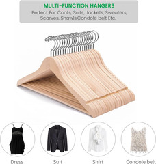 20 Pack Wooden Clothes Hangers Natural Solid Suit Coat Jacket Hangers