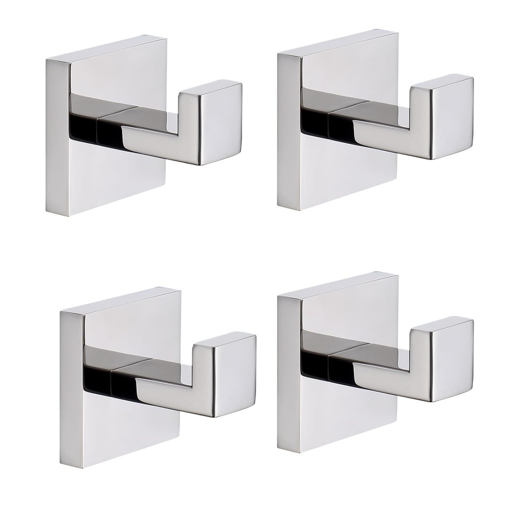 Bath Towel Hooks Polished Chrome, 4 Pack Stainless Steel Robe Coat and Clothe…