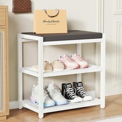 Comfortable Shoe Bench W/ Detachable Cushion Strong Storage Rack Entryway New