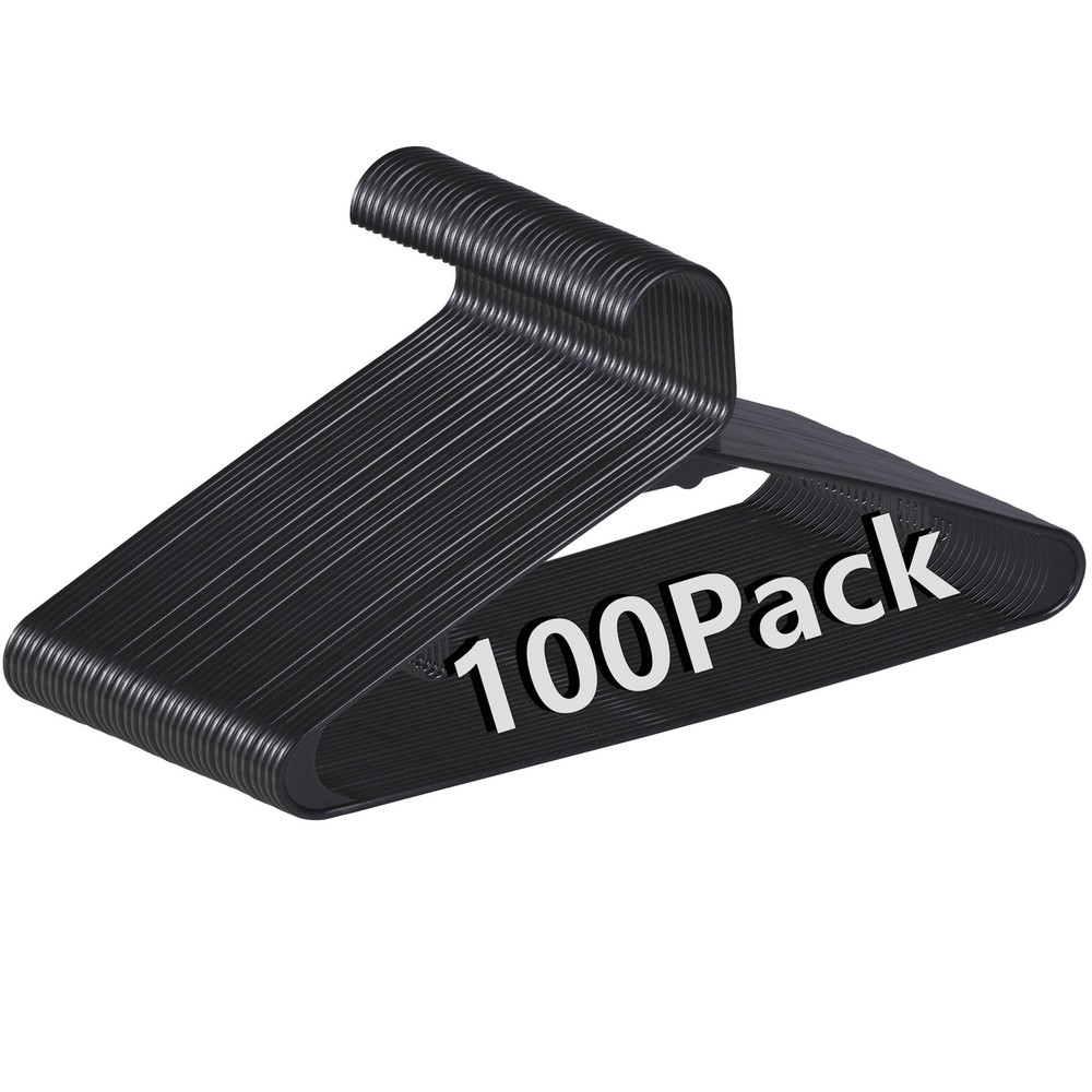 Clothes Hangers (100 Pack) Plastic Premium Quality Gallus Shirt Hanger Black