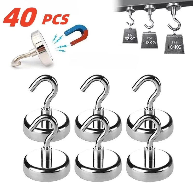 40 Pack Dia Strong Magnetic Hook Hanger N52 Neodymium Clamping Magnet Hooks USA