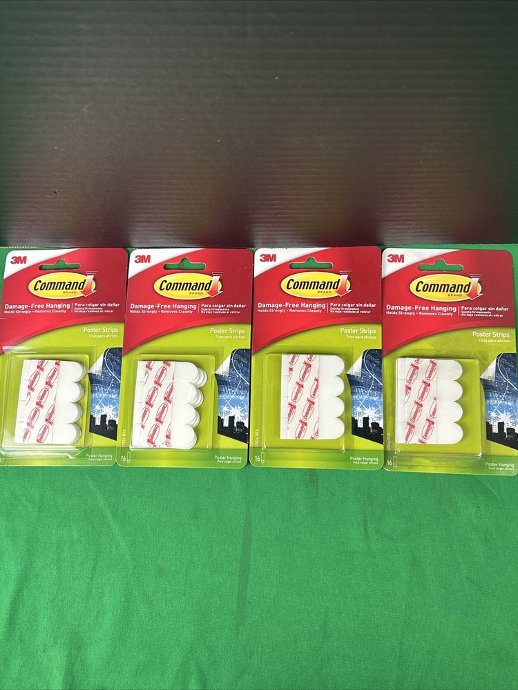 4 X 3M Command Damage-Free Poster Strips 16 Ct EACH White