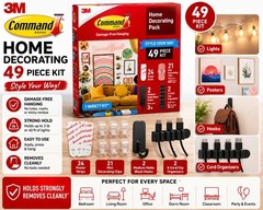 3M Command 49 Piece Home Decorating Kit Wall Hooks Clips Poster Strips Bundle