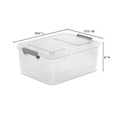 (3 pack) Sterilite 12.7 Qt. Clear Modular ID Latch Box, Gray Latches