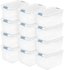 8-Pack 64 Quart Latching Box, Clear Plastic Storage Organizer Bins with White Li