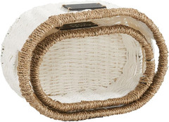 Chic White Wicker Basket Set – Natural Rim Oval Paper Rope & Seagrass (2 Pcs)