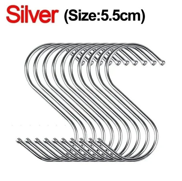 20pcs Stainless Steel S Hooks with Sharp Tip for Kitchen & Hanging Use – NEW