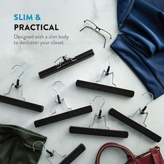 High-Grade Wooden Pants Hangers with Clips Non Slip Slack Skirt Hangers, 10 Pack