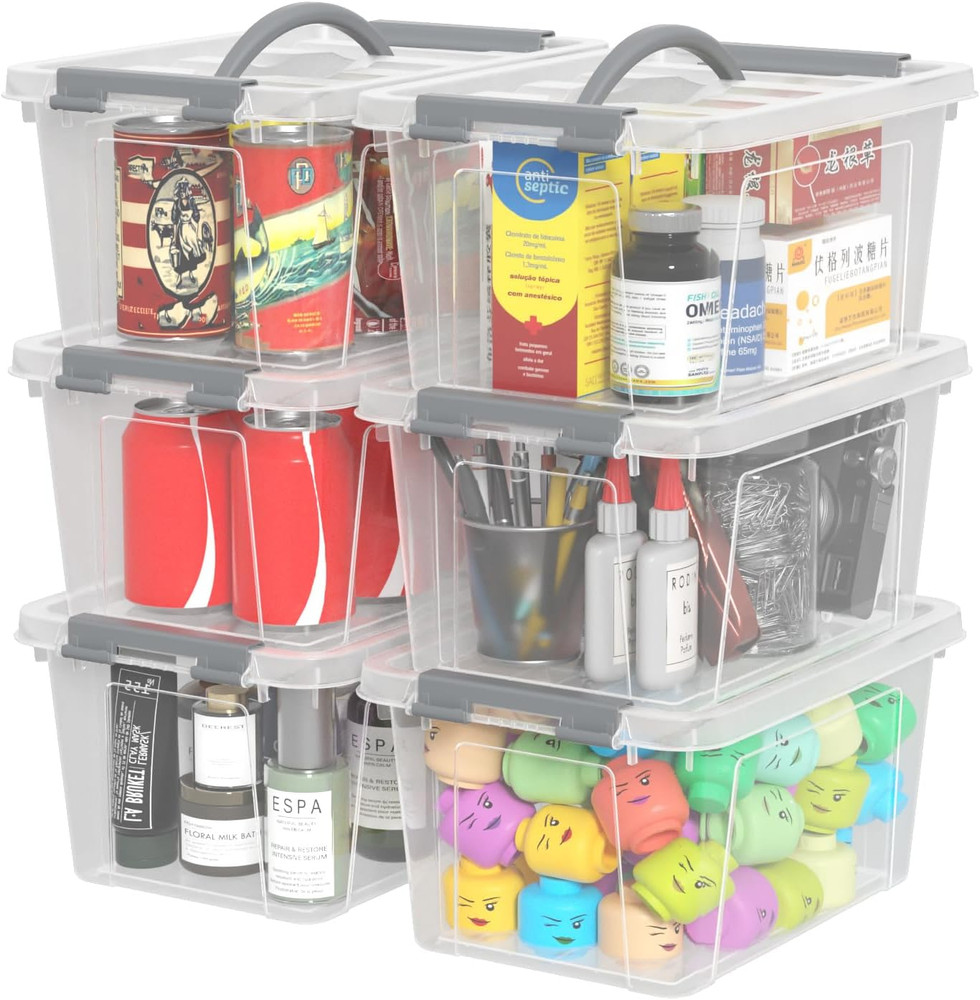 6-Pack 6L Clear Storage Bins with Latch & Handle – Organize Your Space!