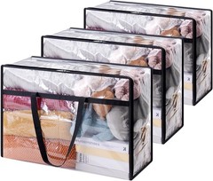 3 Pack Clear Clothes Storage Bags, 60L Plastic Blanket Storage Bag
