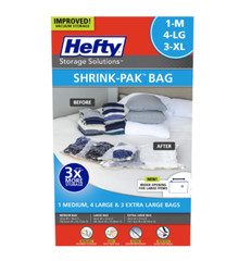 Hefty Shrink-Pak 1 Medium, 4 Large, 3 Extra-Large Vacuum Compression Storage Bag