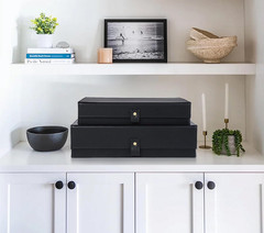 Elegant Faux Leather Photo Storage Boxes with Dust-Proof Lid – Set of 2