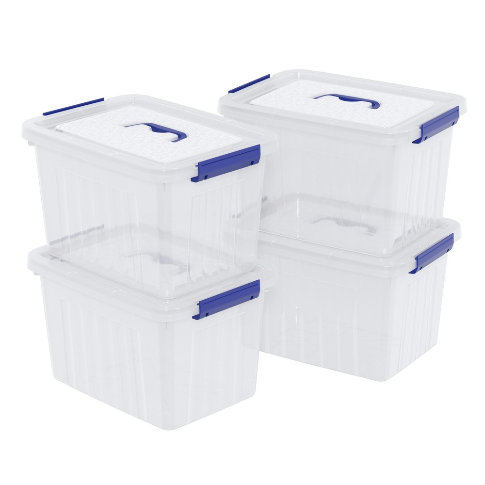 Idotry 12 Quart Plastic Clear Stackable Latching Storage Box Container (4 Packs)