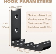 6 PCS Heavy Duty Folding Wall Hooks, Sturdy Black Wall Mounted Hooks for Coats,