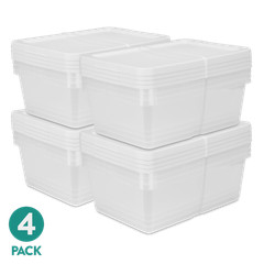 Sterilite 12 Qt Clear Plastic Storage Bin Container Snap-On Lid White 16 Count