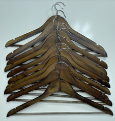 Lot of 10 Wooden Clothes Hangers W/ Non Slip Pant Bars & Shoulder Notches