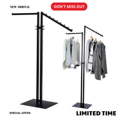 NEW 2 Way Clothing Rack Heavy Duty Garment Display Rack Adjustable 48″ to 72″ Bl