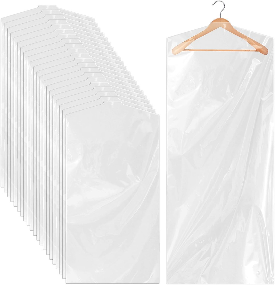 60-Inch Clear Plastic Garment Bags – 20 Pack for Dresses, Coats, and Suits