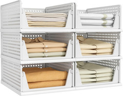 6 Pack Closet Organizers Storage Bins, Stackable Plastic Drawer Basket for Cloth
