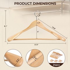 24Pack Wide Shoulder Wooden Hangers Non-Slip Clothes Coat Jacket Hangers Natural