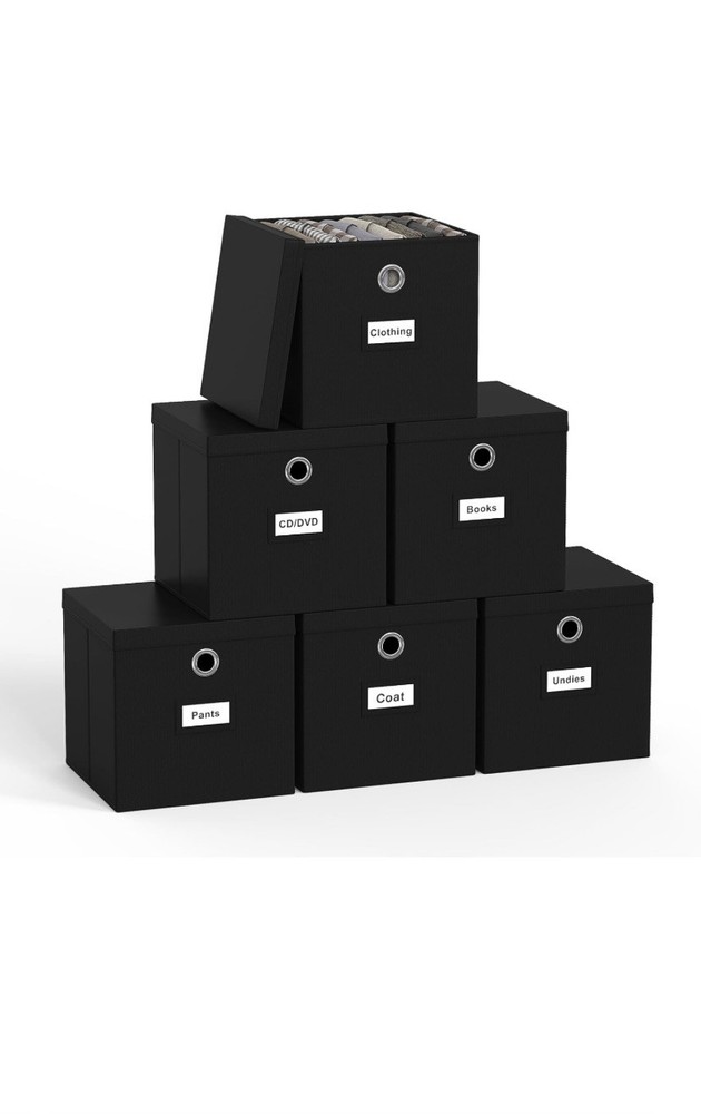 Collapsible Fabric Storage Cubes with Lids, Black 3 Pack (11×11×11 inches) – NEW