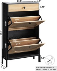 NEW Shoe Cabinet 2 Flip Drawers Slim Entryway Storage Organizer Black Rattan