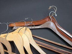 Lot – 9 Vintage Wooden & Plastic Suit Hangers – Dark Cherry & Maple Tones