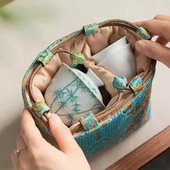 16cm Vintage Chinese Yun Brocade Tea Set Storage Bag Thickened Shockproof Pouch
